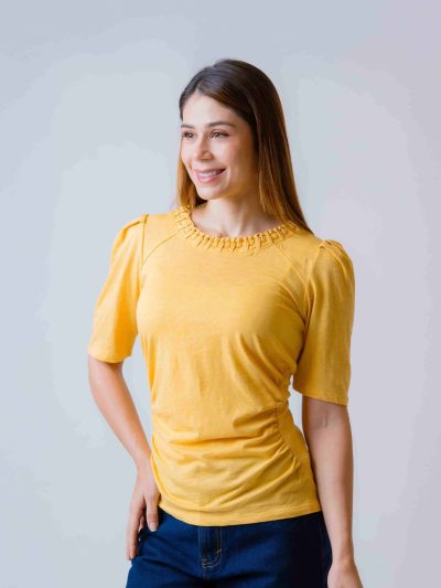 BLUSA M3/4 CUELLO TRENSADO