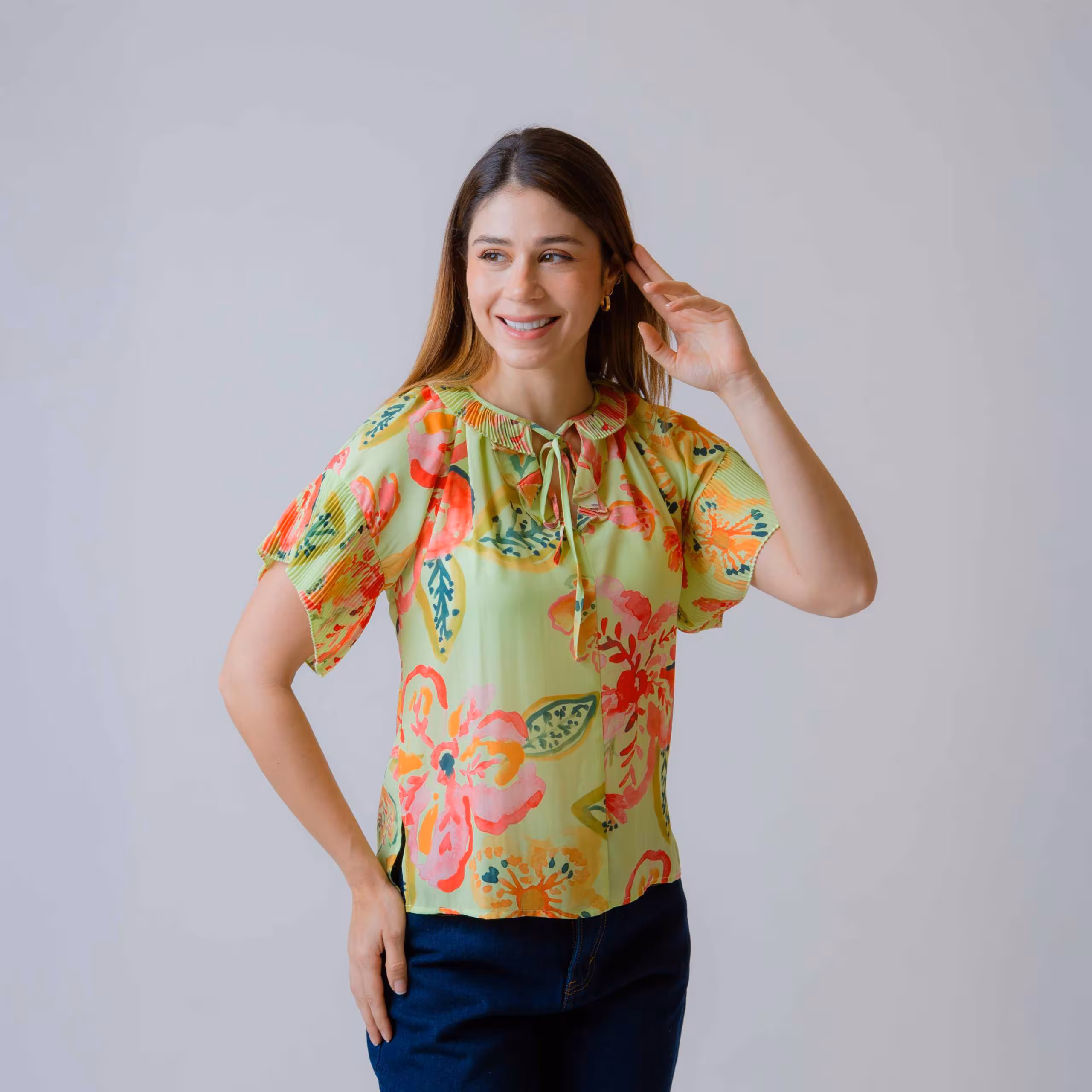 BLUSA M/C PLISADA  ESTAMPADA